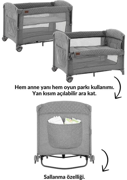 Gri Oyun Parklı Anne Yanı Beşik 15 kg fiyatları