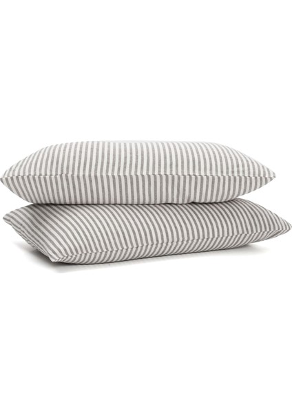 Striped Serenity Antrasit Keten 2'li Yastık Kılıfı Seti