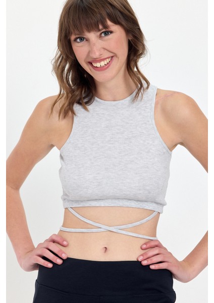 Belden Bağlamalı Fitilli Crop T-Shirt