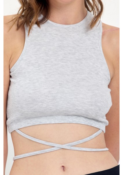 Belden Bağlamalı Fitilli Crop T-Shirt