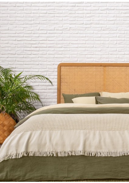 Bej %100 Pamuk Waffle Çift Kişilik Yatak Örtüsü 160 x 230 cm