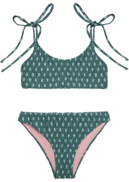 Camelia Yeşil Puantiye Desenli Kız Çocuk Bikini Takımı