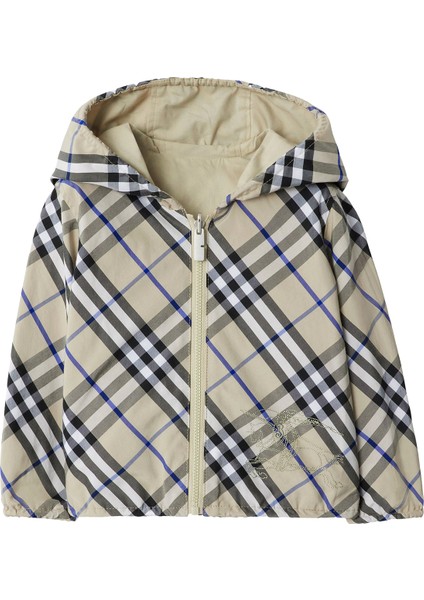 Reversible Check Krem Rengi Pamuk Karışımlı Unisex Çocuk Trençkot