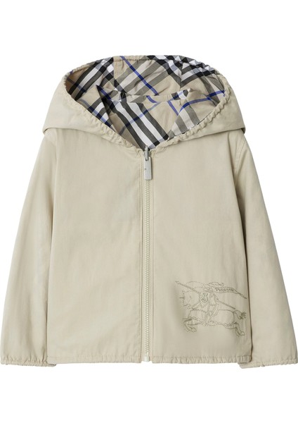 Reversible Check Krem Rengi Pamuk Karışımlı Unisex Çocuk Trençkot modelleri