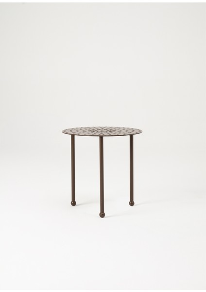 Motif Detaylı Yuvarlak Metal Kahverengi Yan Sehpa fiyatları