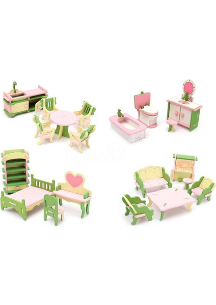 4 Takım Ahşap Minyatür Mobilya Puzzle Modeli Çocuk (Yurt Dışından)