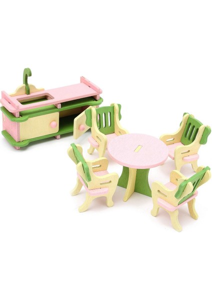 4 Takım Ahşap Minyatür Mobilya Puzzle Modeli Çocuk (Yurt Dışından) modelleri