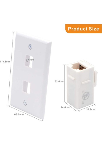 1 Paket 2 Port Ethernet Duvar Plakası, Cat6 Dişi - Dişi Duvar Jakı RJ45 Sıralı Bağlayıcı Duvar Çıkışı, Beyaz (Yurt Dışından)
