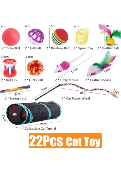 22 Adet Kedi Oyuncakları Interaktif Kapalı Kediler Için Tünel Fare Yavru Oyuncaklar Kedi Tüyü Teaser Değnek Bahar Oyuncak (Yurt Dışından)