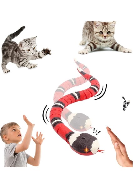 Akıllı Algılama Yılan Oyuncak, Kedi Interaktif Oyuncaklar USB Şarj Edilebilir Gerçekçi Simülasyon Elektrikli Yılan Oyuncak (Yurt Dışından)