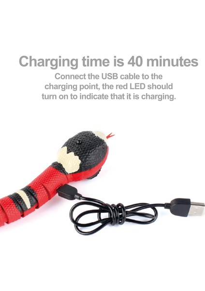 Akıllı Algılama Yılan Oyuncak, Kedi Interaktif Oyuncaklar USB Şarj Edilebilir Gerçekçi Simülasyon Elektrikli Yılan Oyuncak (Yurt Dışından)