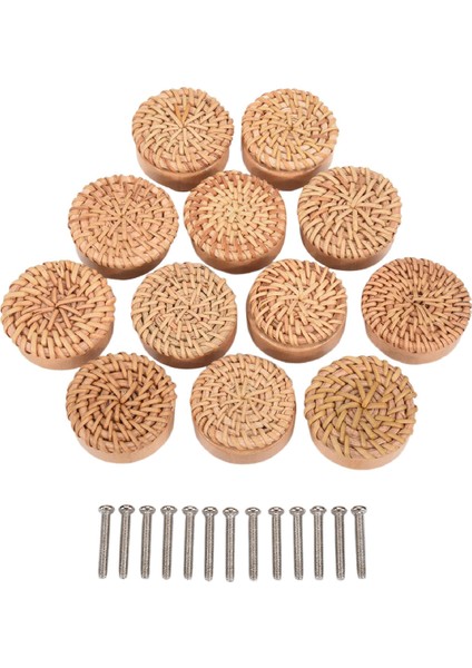 Boho Rattan Dresser Kolları Yuvarlak Ahşap Çekmece Kolları El Yapımı Hasır Dokuma ve Boho Mobilya Kolları Için Vidalar 12 Adet (Yurt Dışından)