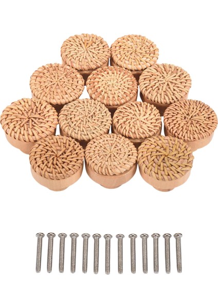 Boho Rattan Dresser Kolları Yuvarlak Ahşap Çekmece Kolları El Yapımı Hasır Dokuma ve Boho Mobilya Kolları Için Vidalar 12 Adet (Yurt Dışından)