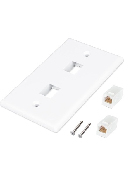 4'lü Paket 2 Portlu Ethernet Duvar Plakası, Cat6 Dişi - Dişi Duvar Jakı RJ45 Sıralı Bağlayıcı Duvar Çıkışı, Beyaz (Yurt Dışından)