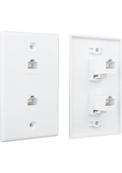 4'lü Paket 2 Portlu Ethernet Duvar Plakası, Cat6 Dişi - Dişi Duvar Jakı RJ45 Sıralı Bağlayıcı Duvar Çıkışı, Beyaz (Yurt Dışından)