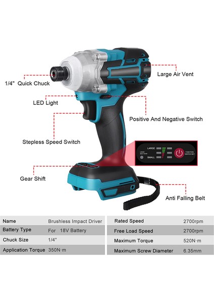 Fırçasız Elektrikli Pil Matkap Akülü Darbeli Anahtar Tornavida Yüksek Torklu Darbeli Sürücü 18 V ile LED Işık (Yurt Dışından) modelleri