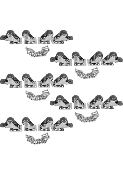 20 Paket 1 Inç Düşük Profilli Tekerler Tekerlekler 360 Derece Plakalı Yumuşak Kauçuk Döner Teker (10 Frenli ve 10 Frensiz) (Yurt Dışından)