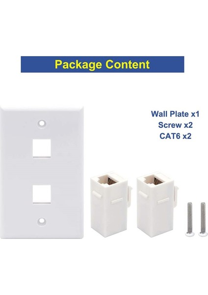 1 Paket 2 Port Ethernet Duvar Plakası, Cat6 Dişi - Dişi Duvar Jakı RJ45 Sıralı Bağlayıcı Duvar Çıkışı, Beyaz (Yurt Dışından)