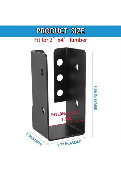 Gizli Kiriş Askısı 4pcs, 2INX4IN Dış Mekan Gizli Flanşlı Hafif Kiriş Braketi, Q235B Çelik Toz Kaplamalı Kiriş Askısı (Yurt Dışından)