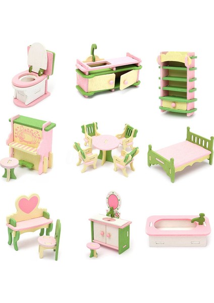 8 Takım Ahşap Minyatür Mobilya Puzzle Modeli Çocuk (Yurt Dışından)