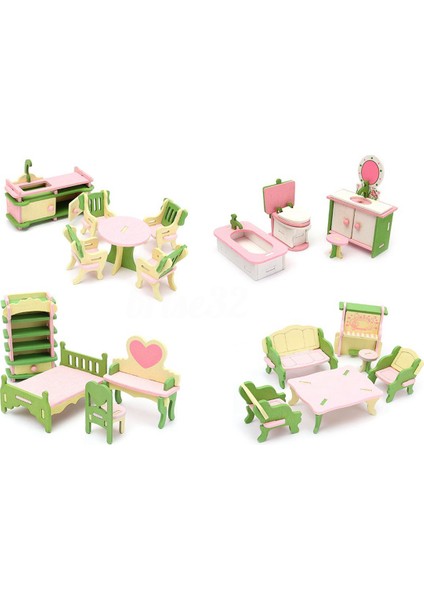 8 Takım Ahşap Minyatür Mobilya Puzzle Modeli Çocuk (Yurt Dışından)