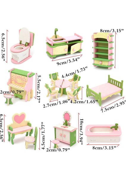 8 Takım Ahşap Minyatür Mobilya Puzzle Modeli Çocuk (Yurt Dışından)