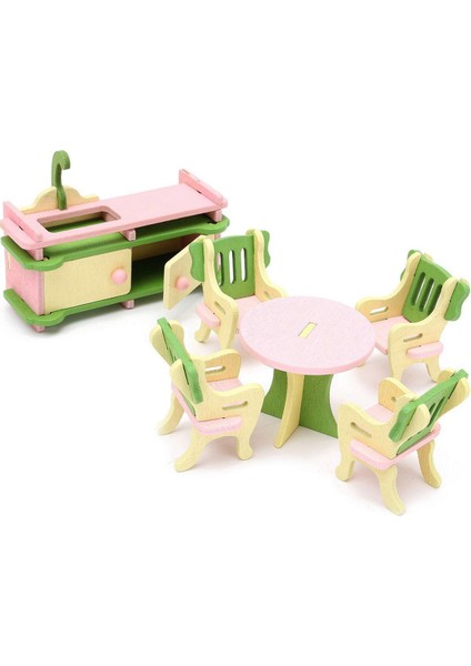 8 Takım Ahşap Minyatür Mobilya Puzzle Modeli Çocuk (Yurt Dışından)