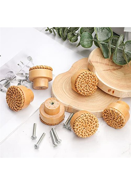 12 Parça 35MM Boho Dresser Kolları Rattan Kolları Ahşap Çekmece Kolları Yuvarlak Ahşap Dresser Kolları Vidalar Ile, Doğa (Yurt Dışından)