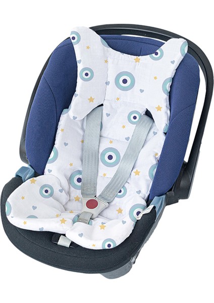 %100 Pamuk Le Nazar Mavi Unisex Bebek Puset ve Oto Koltuk Minderi
