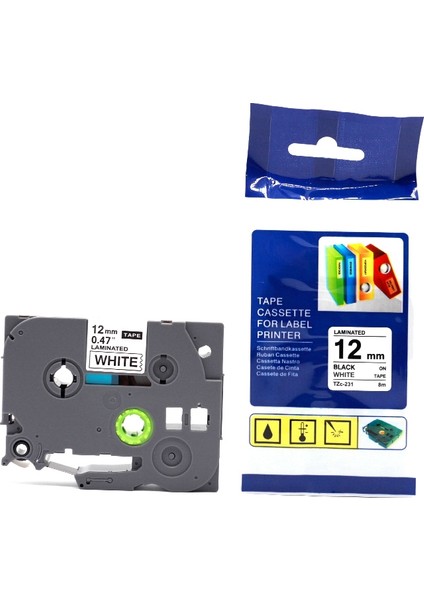 P-Tze 12MM 0,47 Inç Lamine 26,2 Ayak Siyah Beyaz Üzerine Etiket Bandı Yedeği (8m), 2'li Paket (Yurt Dışından)