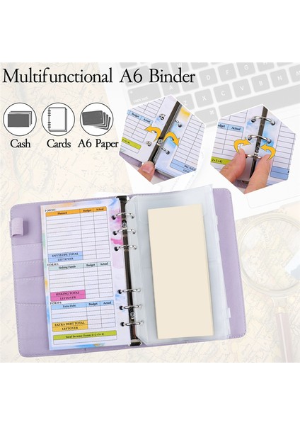 A6 Gradient Makaron Ciltli El Defteri Deri Pu Gevşek Yapraklı Defter Nakit Bütçe Fermuarlı Çanta, Yeşil Pembe (Yurt Dışından)