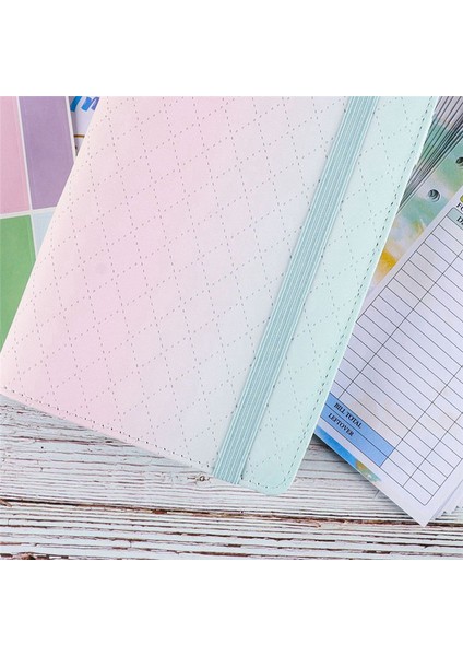 A6 Gradient Makaron Ciltli El Defteri Deri Pu Gevşek Yapraklı Defter Nakit Bütçe Fermuarlı Çanta, Yeşil Pembe (Yurt Dışından)