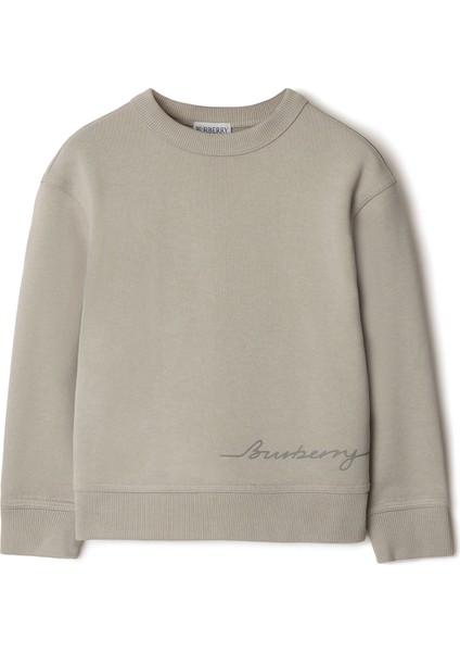 Mathew Logo Krem Pamuklu Uzun Kollu Unisex Çocuk Sweatshirt