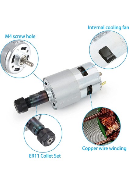Dc Motor Cnc 775 Mil Motoru 100 W 12-24VDC 20000RMP + ER11 Collet Dıy Mini Cnc 3018 3018PRO 3018PRO-MAX 3018PRO-N (Yurt Dışından)
