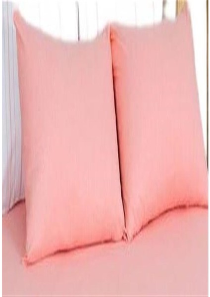 somon Renkli Pamuklu Kumaştan Kapaklı Yastık Kılıfı (2 Adet) 50 x 70 cm