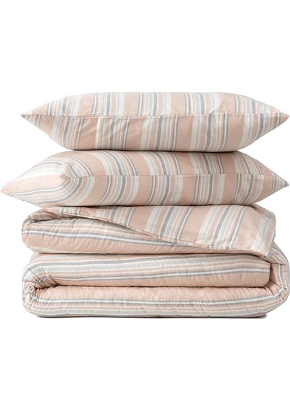 Striped Smooth Percale Sarı %100 Pamuk Çift Kişilik Nevresim Kılıfı 200X220
