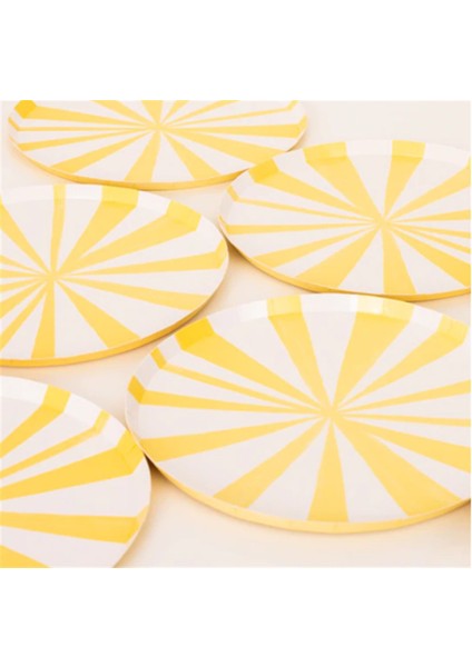 Yellow Stripe Plates Küçük Boy Sarı Çizgili 8'li Kağıt Parti Tabağı