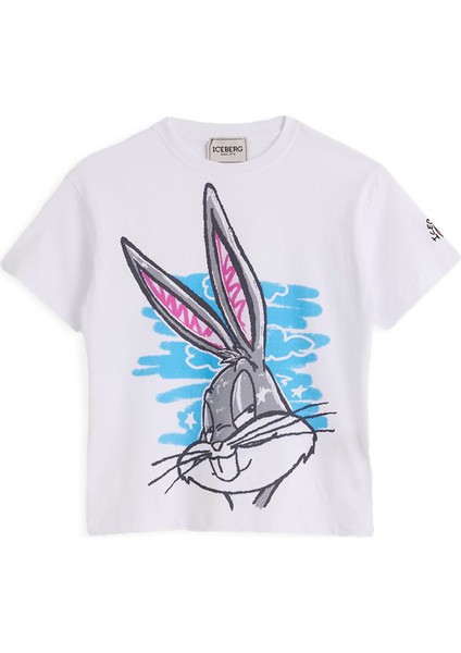 Beyaz Baskılı Kısa Kollu Kız Çocuk T-Shirt