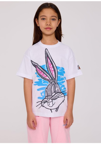 Beyaz Baskılı Kısa Kollu Kız Çocuk T-Shirt modelleri