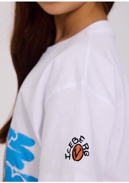 Beyaz Baskılı Kısa Kollu Kız Çocuk T-Shirt fırsatları