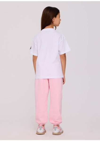 Beyaz Baskılı Kısa Kollu Kız Çocuk T-Shirt