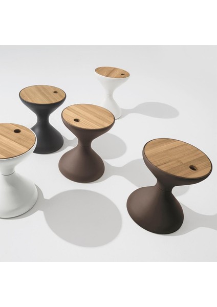 Bells Java Kahverengi Teak Tablalı Alüminyum Yan Sehpa 40 x 50 cm