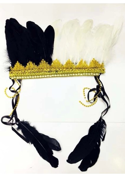 Siyah Beyaz Renk Tüylü Kızılderili Başlığı | Taraftar Başlığı