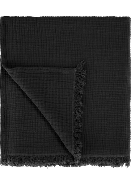 Cocoon Siyah Pamuklu 4 Kat Müslin Tek Kişilik Koltuk Şalı Throw Battaniye 130 x 170 cm