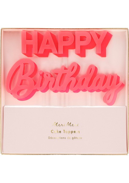 Happy Birthday Temalı Pembe Akrilik Pasta Süsü fiyatları