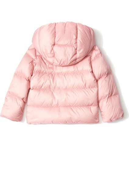Pembe Kapüşonlu Logolu Kız Çocuk Mont