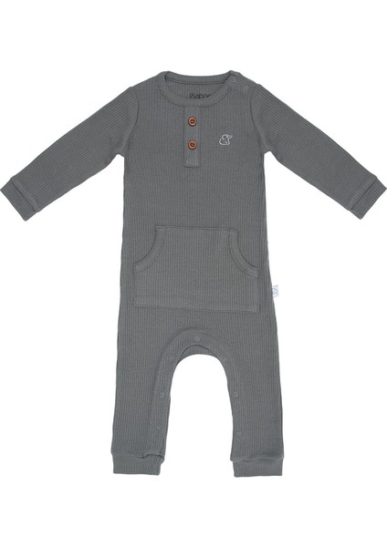 Gri Modal Kumaş Uzun Kollu Unisex Çocuk Tulum