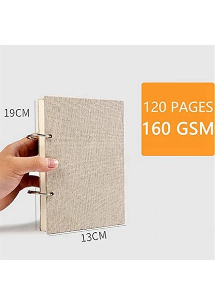 Retro Spiral Eskiz Defteri Keten Sert Kapak 120 Sayfa 160 Gsm Kalın Yeniden Doldurulabilir Gevşek Yapraklı Defter Sert Kapak (32K) (Yurt Dışından)