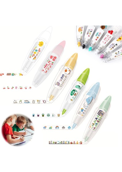 Dıy Karikatür Tipi Dekoratif Kalem, Ally-Pocket Bant Sevimli Hayvanlar Scrapbooking Günlüğü Dekorasyon Kalemi, B-6 Adet (Yurt Dışından) indirimleri