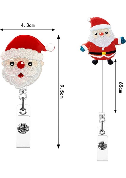 2x Noel Rozeti Makarası Geri Çekilebilir Hemşire Klipsleri Tatil Sevimli Isim Kimlik Makarası, Hemşire Öğretmen (Yurt Dışından)